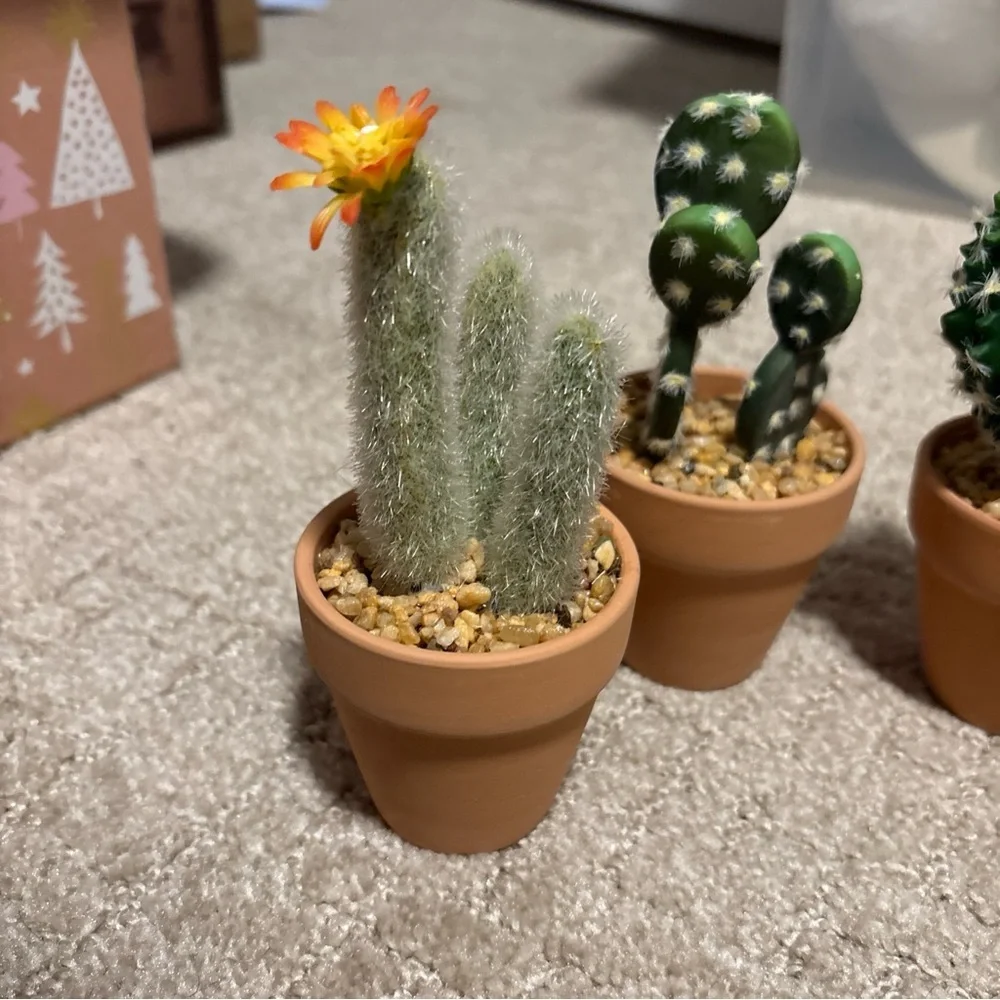 Mini Artificial Cactus Plants in Terracotta Pots 4 Pcs Potted Faux Succulents